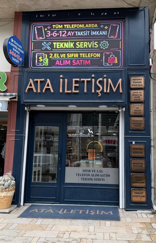 ATA İLETİŞİM Cadde Şube vitrini ve tabelası
